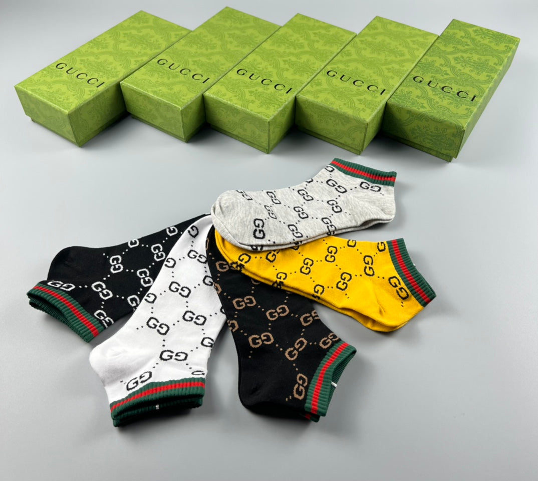 Gucci Yellow White Grey Allover Letters Ankle Socks, image 6