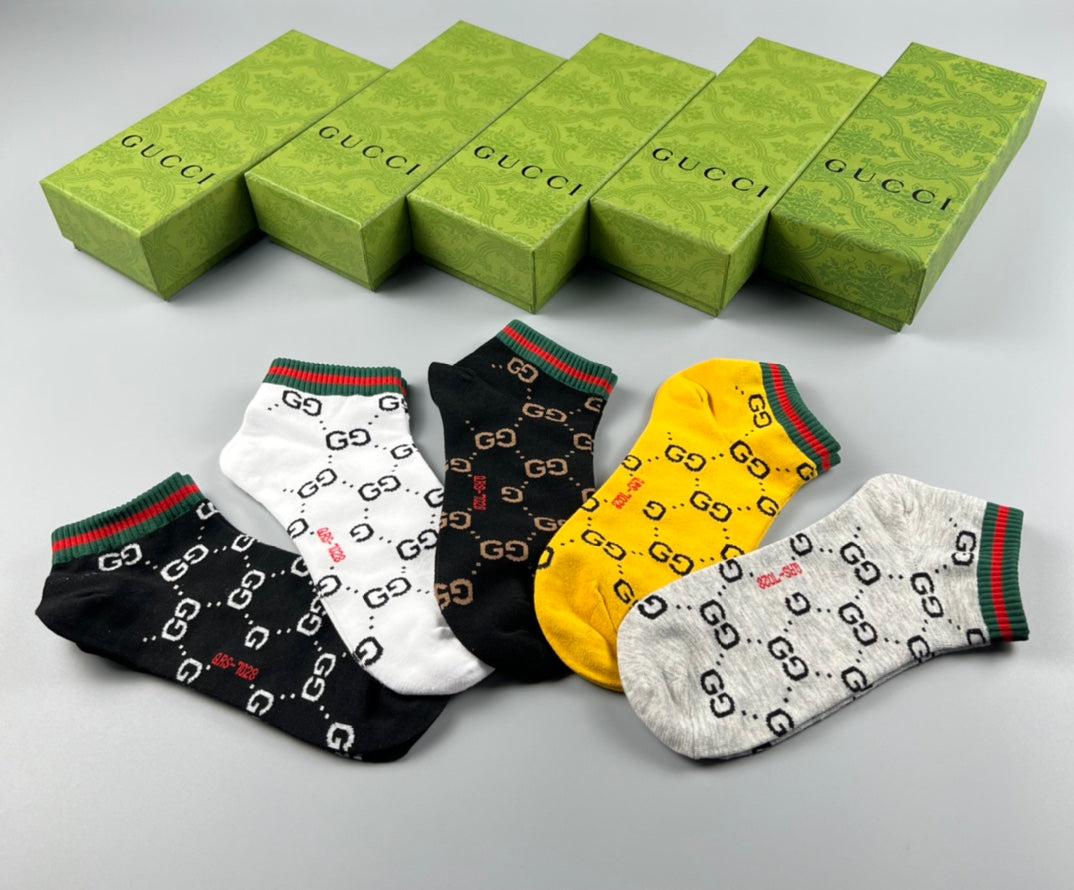 Gucci Yellow White Grey Allover Letters Ankle Socks, image 7