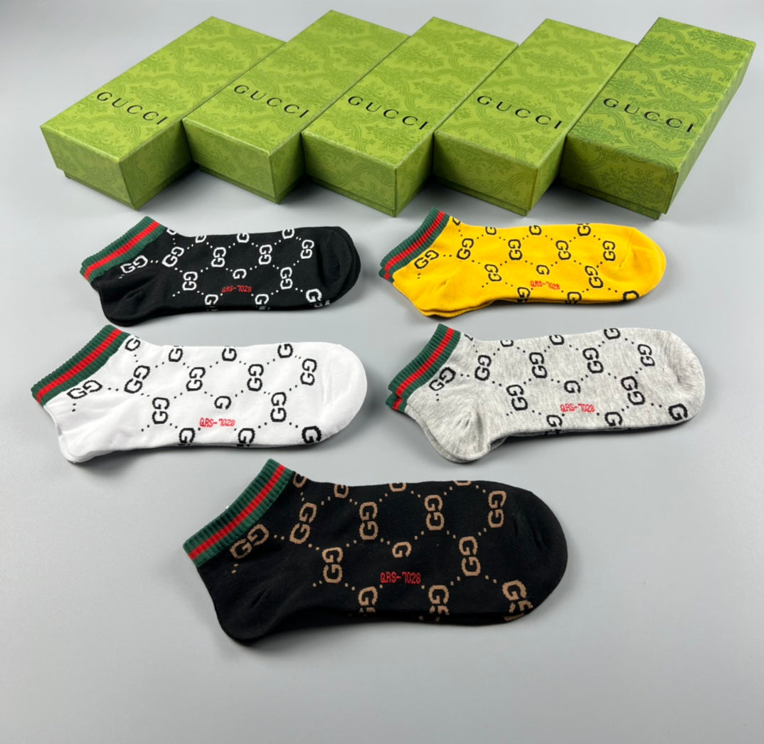 Gucci Yellow White Grey Allover Letters Ankle Socks, image 4