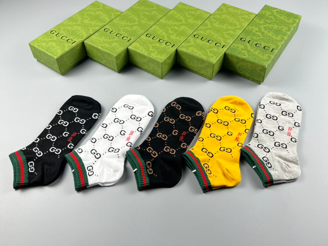 Gucci Yellow White Grey Allover Letters Ankle Socks, image 5