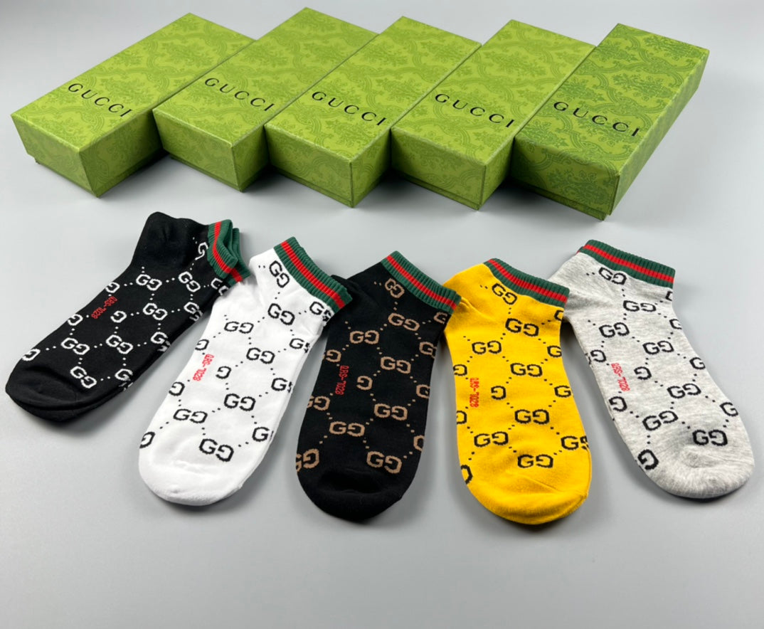 Gucci Yellow White Grey Allover Letters Ankle Socks, image 9