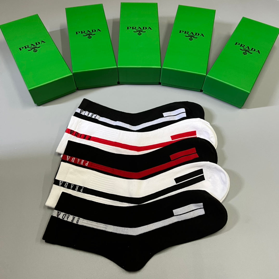 Prada Black Cream Red Side Stripe Crew Socks, image 4
