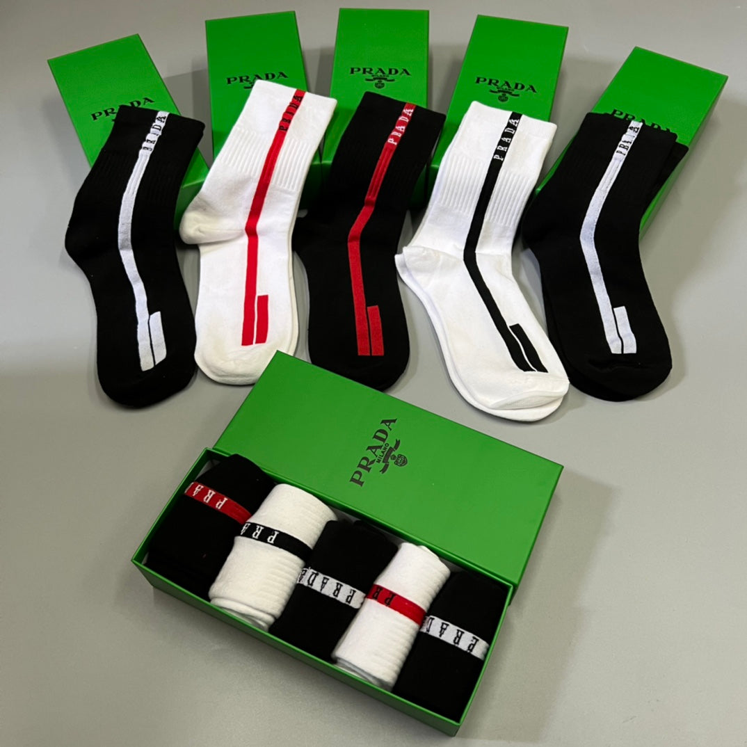 Prada Black Cream Red Side Stripe Crew Socks, image 6