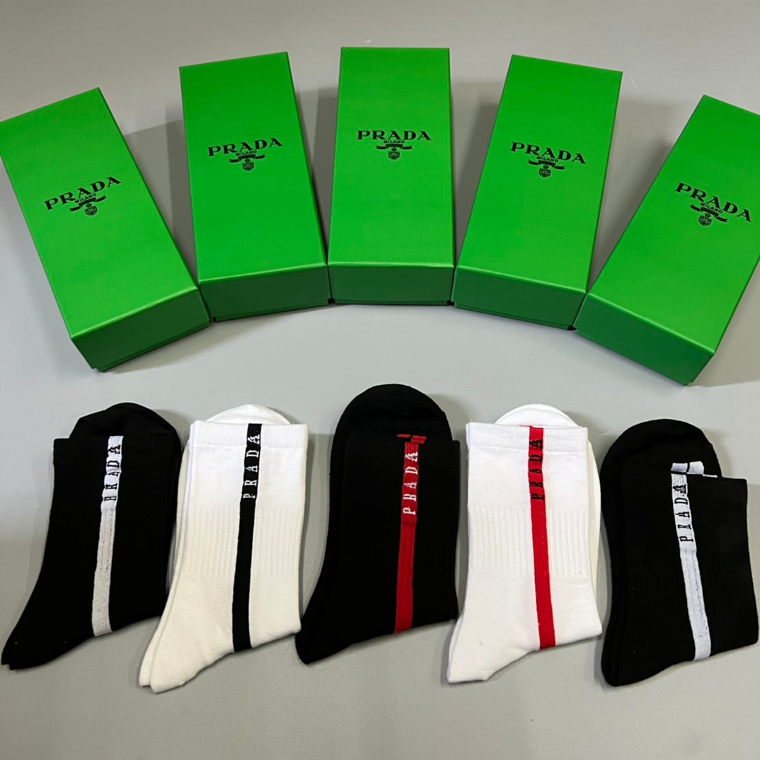 Prada Black Cream Red Side Stripe Crew Socks, image 1