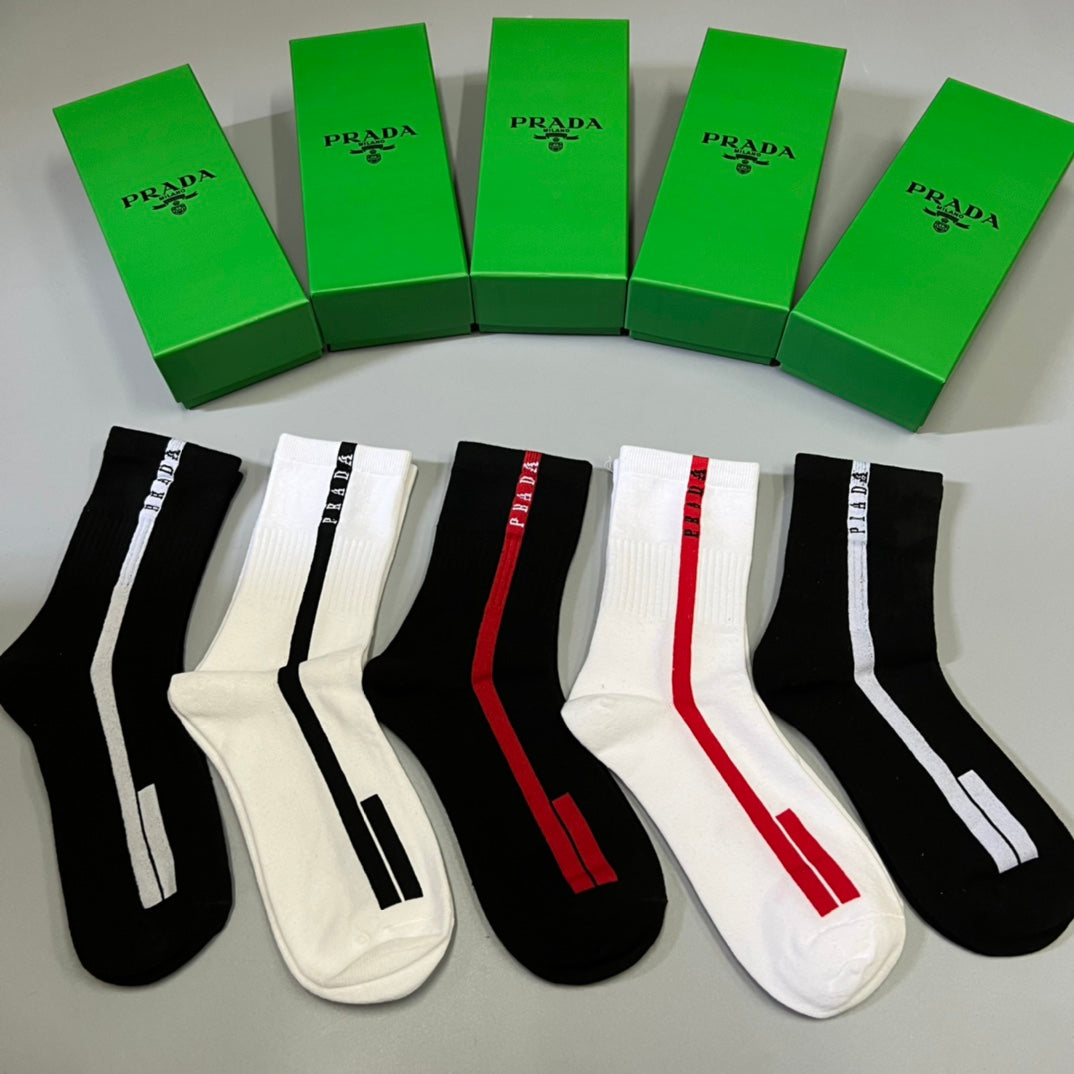 Prada Black Cream Red Side Stripe Crew Socks, image 2