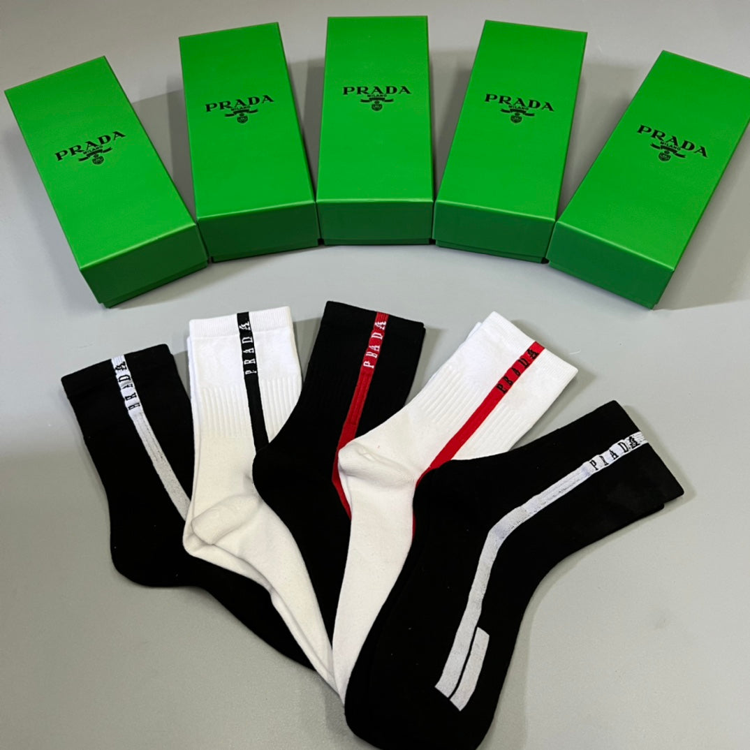 Prada Black Cream Red Side Stripe Crew Socks, image 3