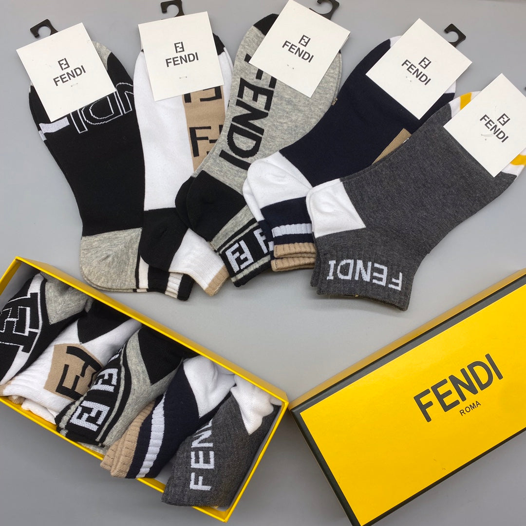 Fendi Black White Grey Large Wordmarks Ankle Socks, image 7