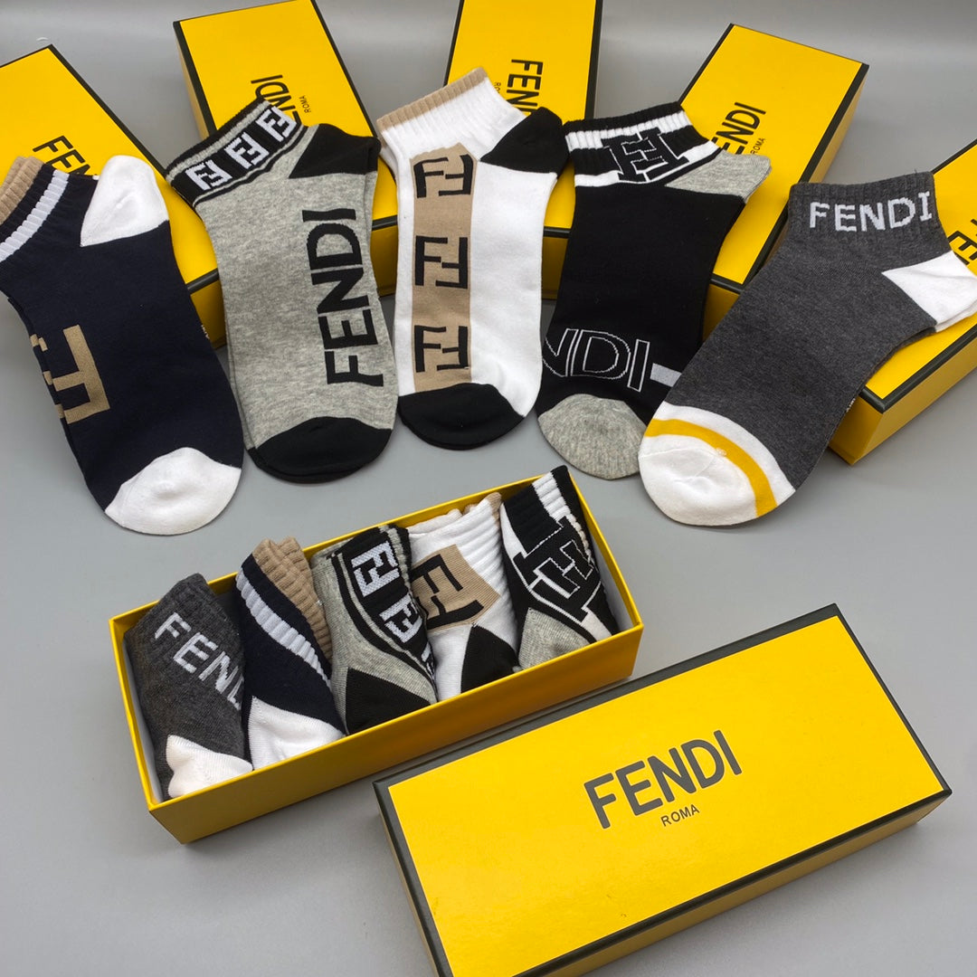 Fendi Black White Grey Large Wordmarks Ankle Socks, image 5