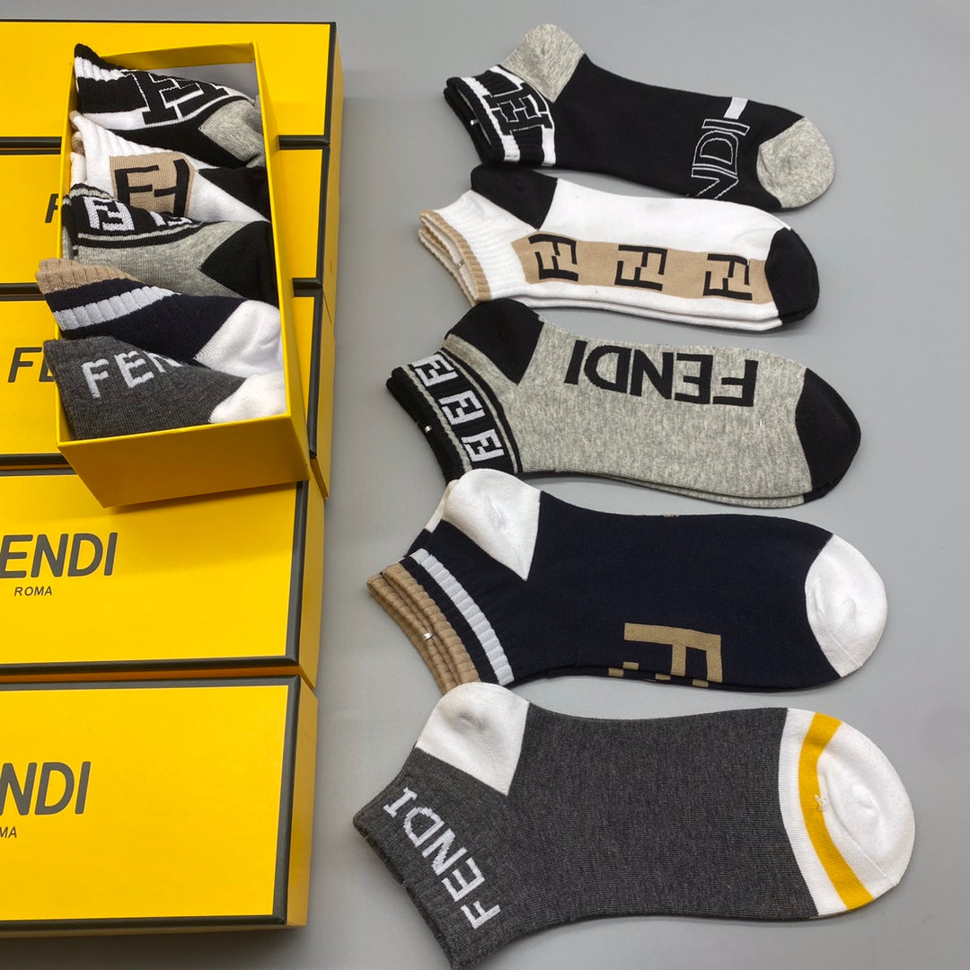 Fendi Black White Grey Large Wordmarks Ankle Socks, image 3