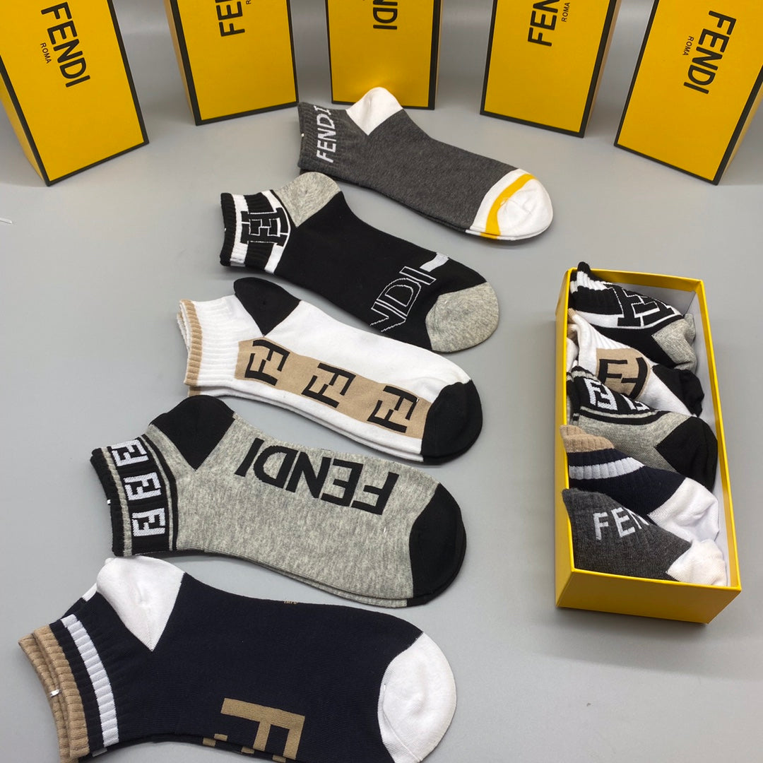 Fendi Black White Grey Large Wordmarks Ankle Socks, image 4