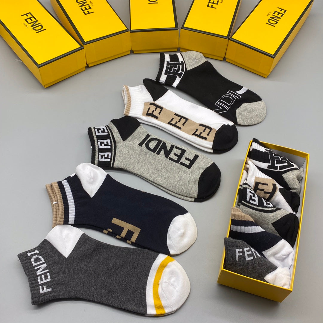 Fendi Black White Grey Large Wordmarks Ankle Socks, image 1