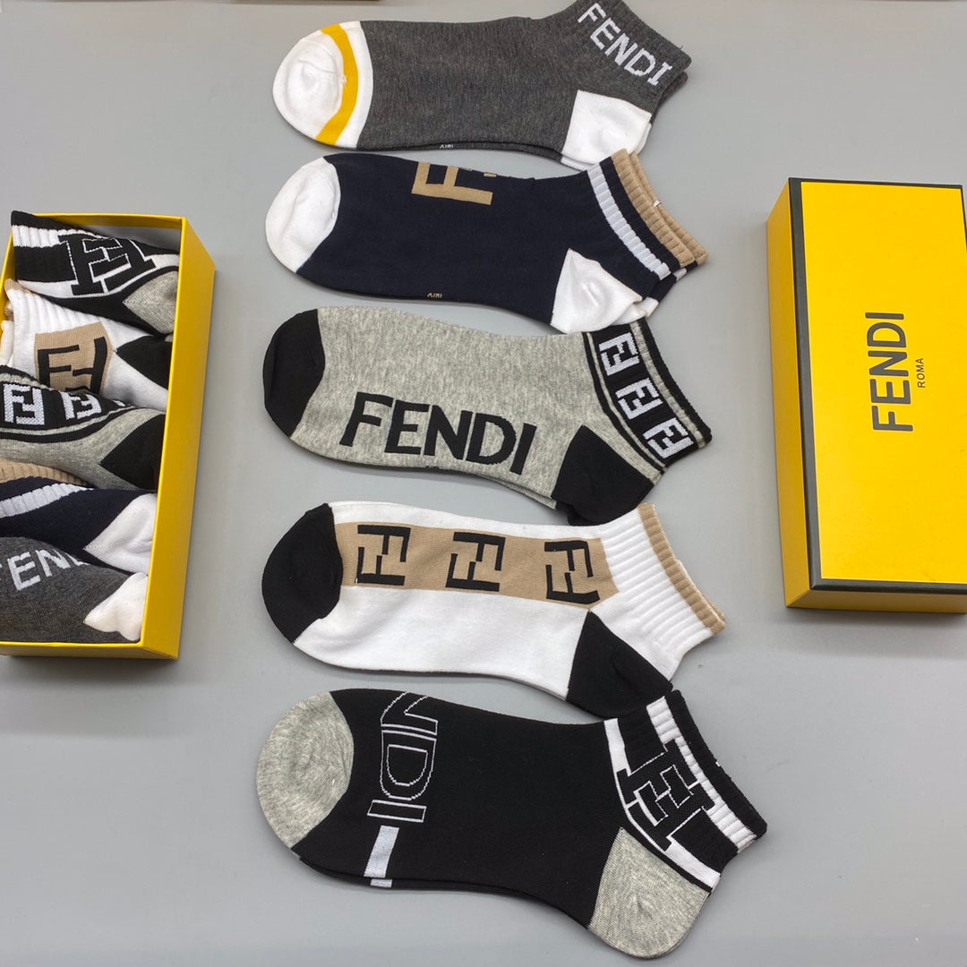 Fendi Black White Grey Large Wordmarks Ankle Socks, image 6