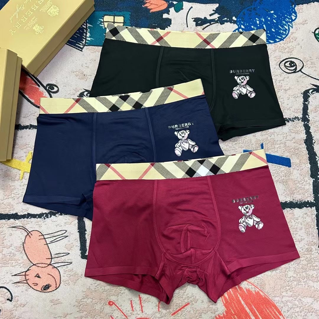 Burberry Burgundy Grey Navy Check Waist Figures Boxer Briefs, image 2