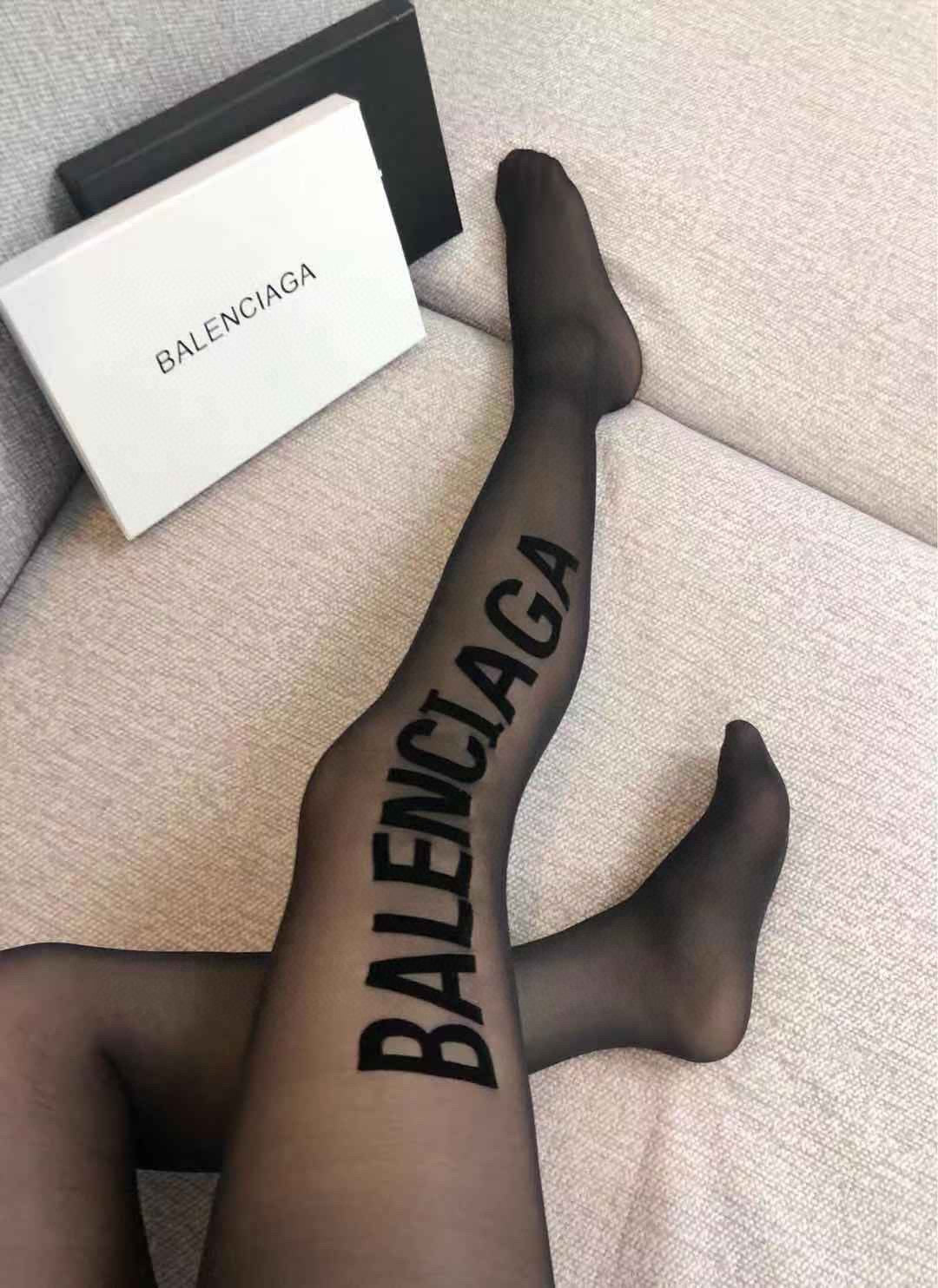 Balenciaga Black Sheer Large Side Wordmark Patterned Tights, image 6