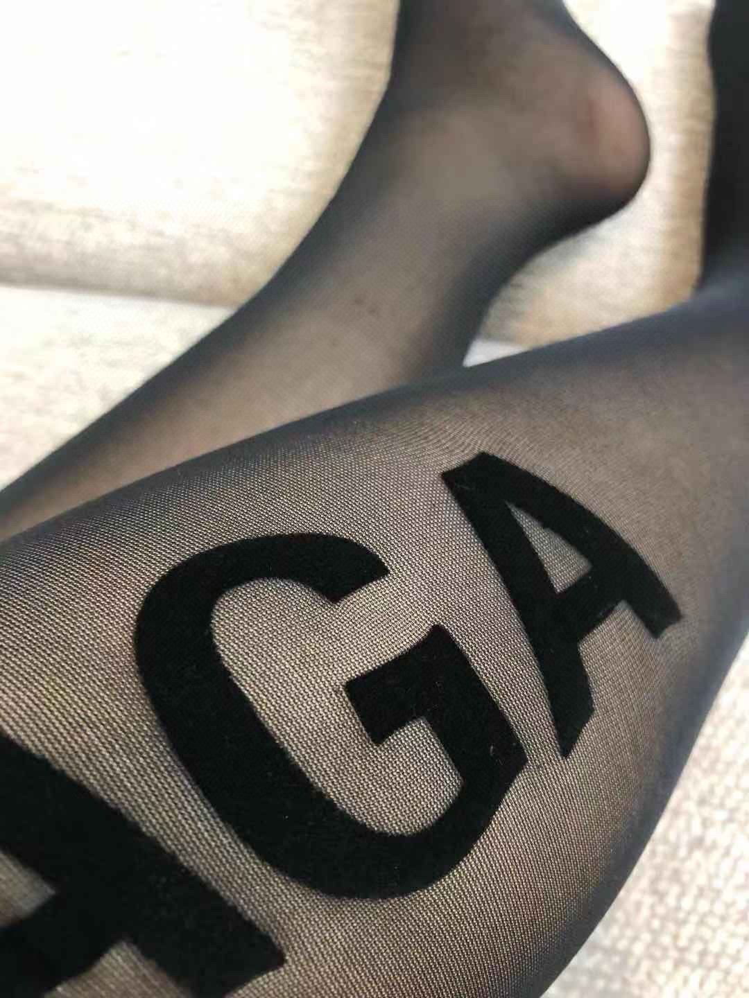 Balenciaga Black Sheer Large Side Wordmark Patterned Tights, image 7