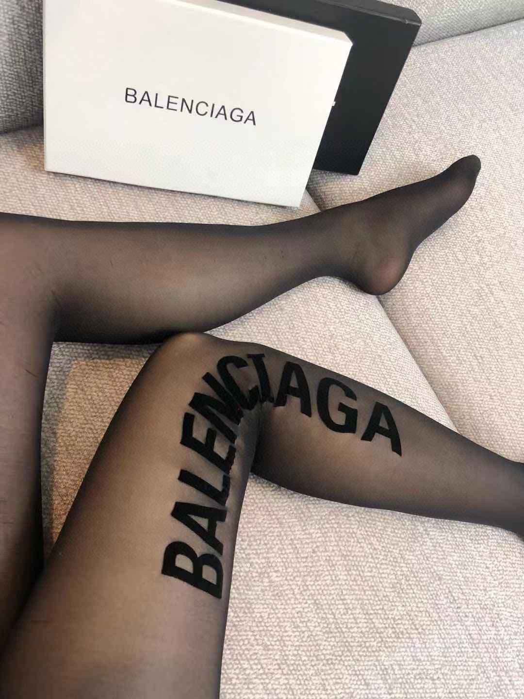 Balenciaga Black Sheer Large Side Wordmark Patterned Tights, image 3