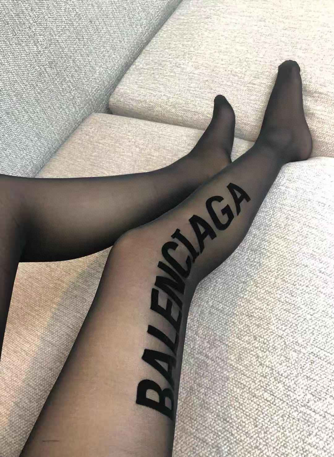 Balenciaga Black Sheer Large Side Wordmark Patterned Tights, image 1