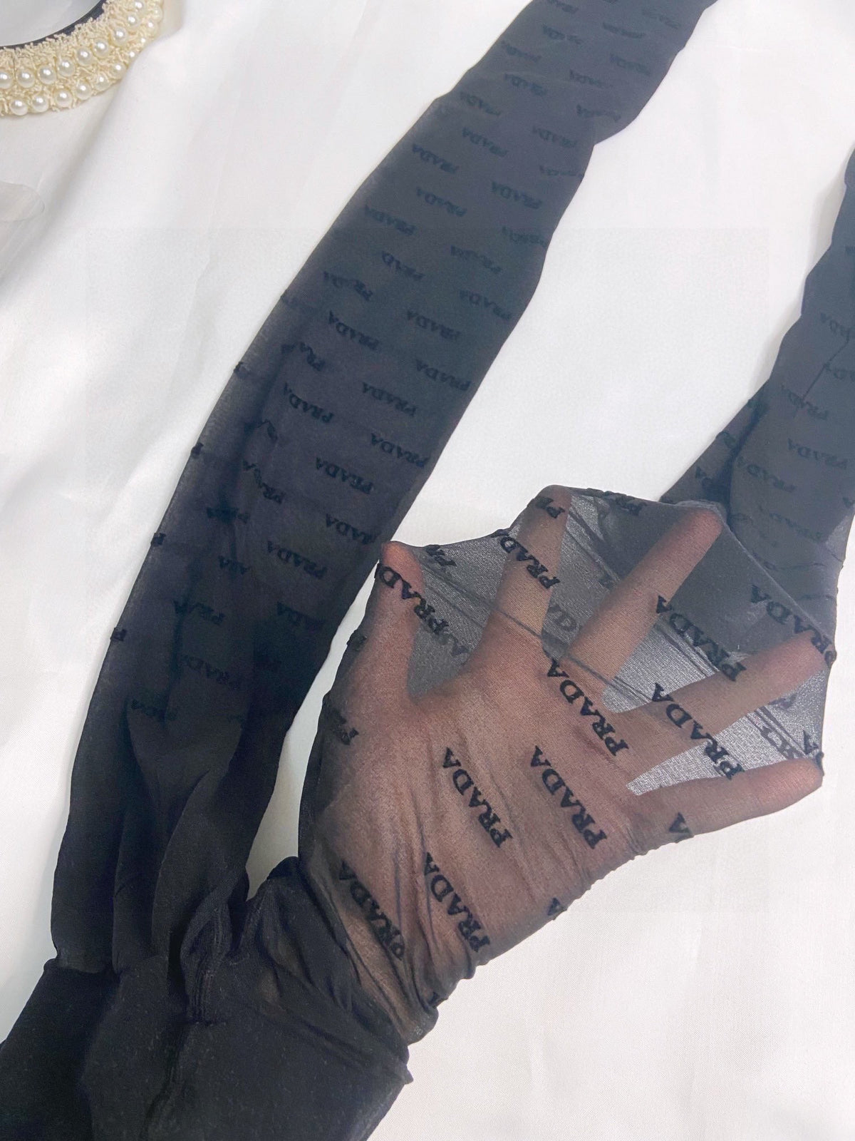 Prada Black Sheer Repeating Wordmarks Patterned Tights, image 6