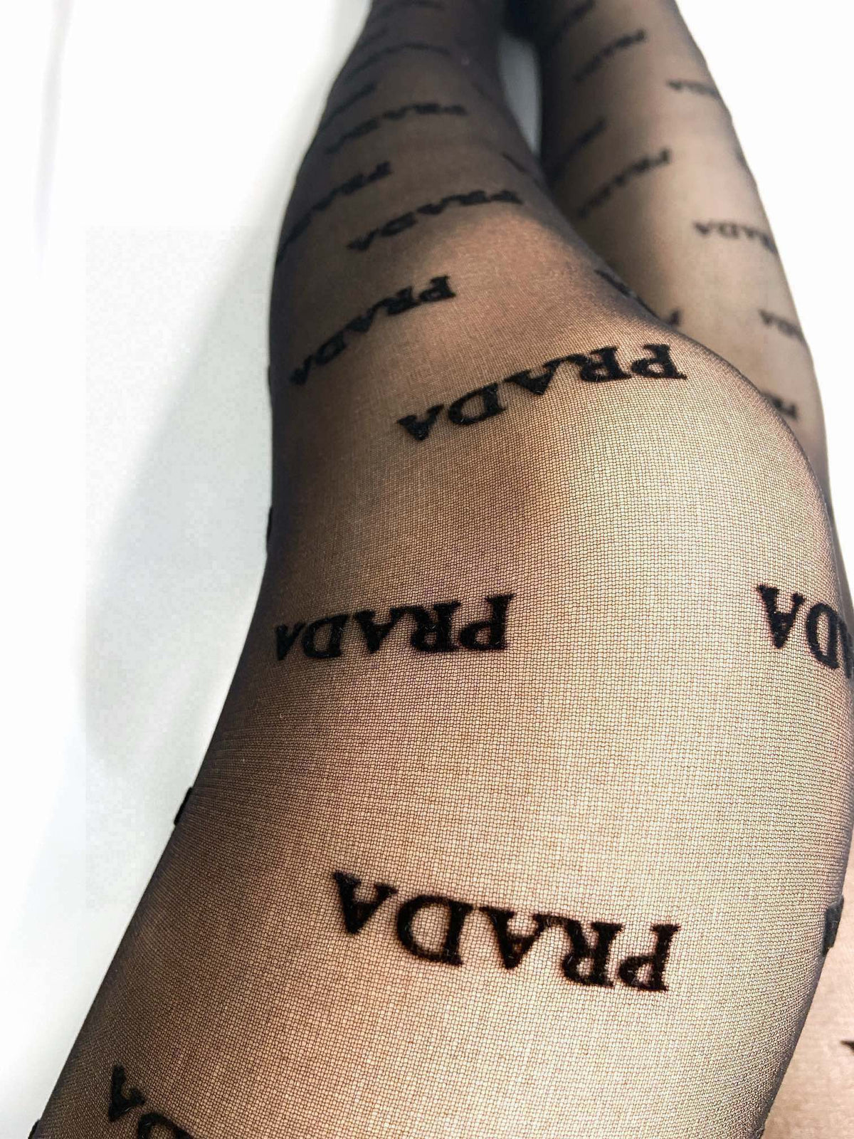 Prada Black Sheer Repeating Wordmarks Patterned Tights, image 2