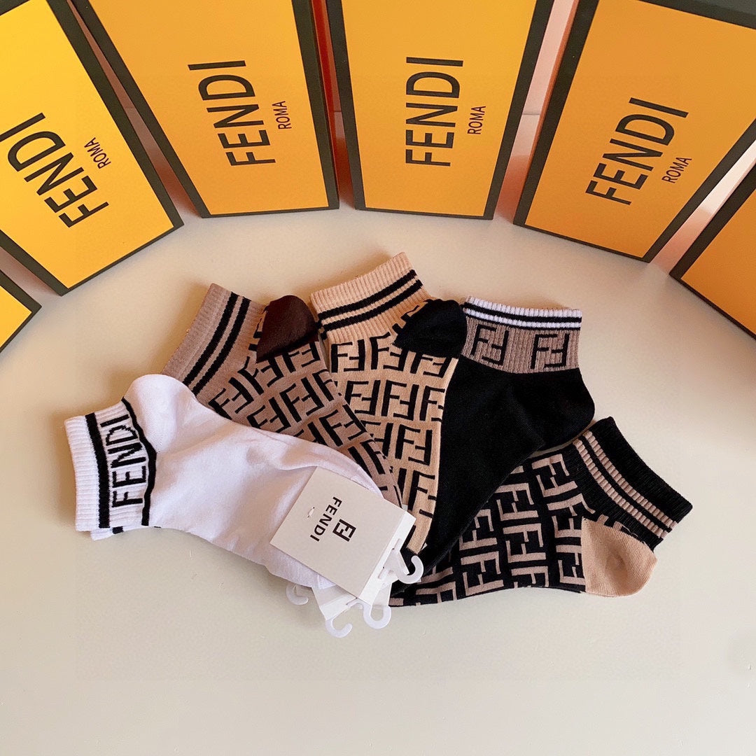 Fendi Pink Cream Black Bold Wordmark Crew Socks, image 8