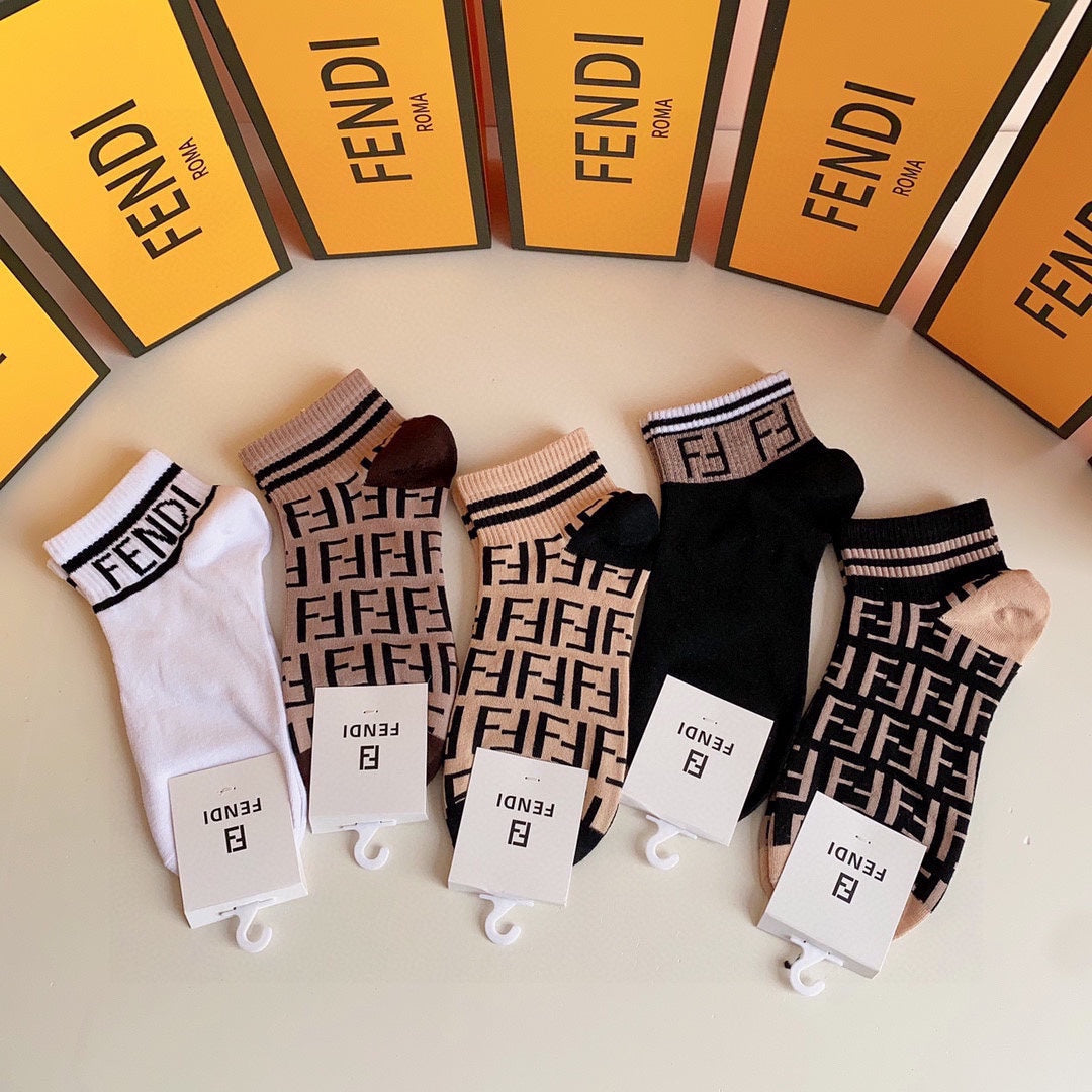 Fendi Pink Cream Black Bold Wordmark Crew Socks, image 4