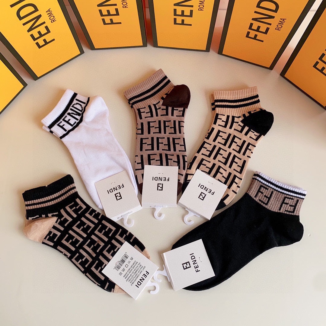 Fendi Pink Cream Black Bold Wordmark Crew Socks, image 3