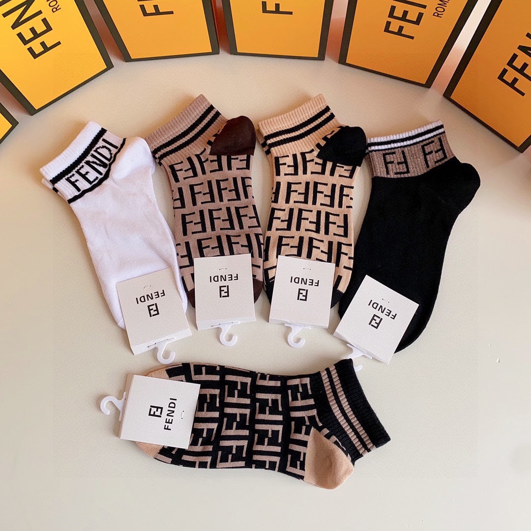 Fendi Pink Cream Black Bold Wordmark Crew Socks, image 2
