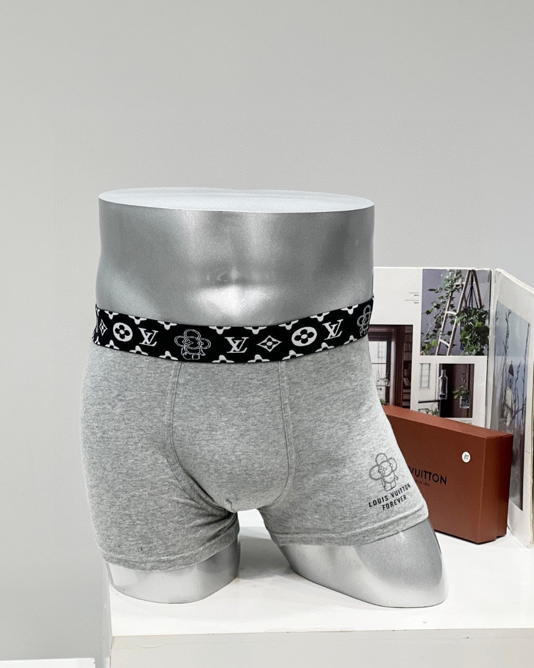 Louis Vuitton Grey Dark Circle Pattern Waist Boxer Briefs, image 10