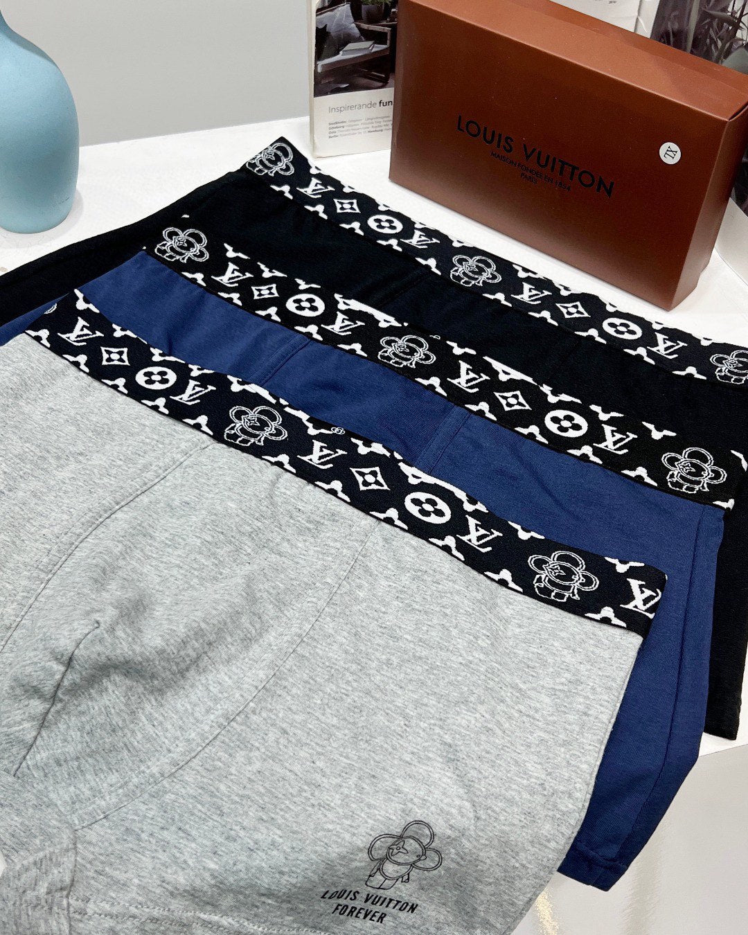 Louis Vuitton Grey Dark Circle Pattern Waist Boxer Briefs, image 13