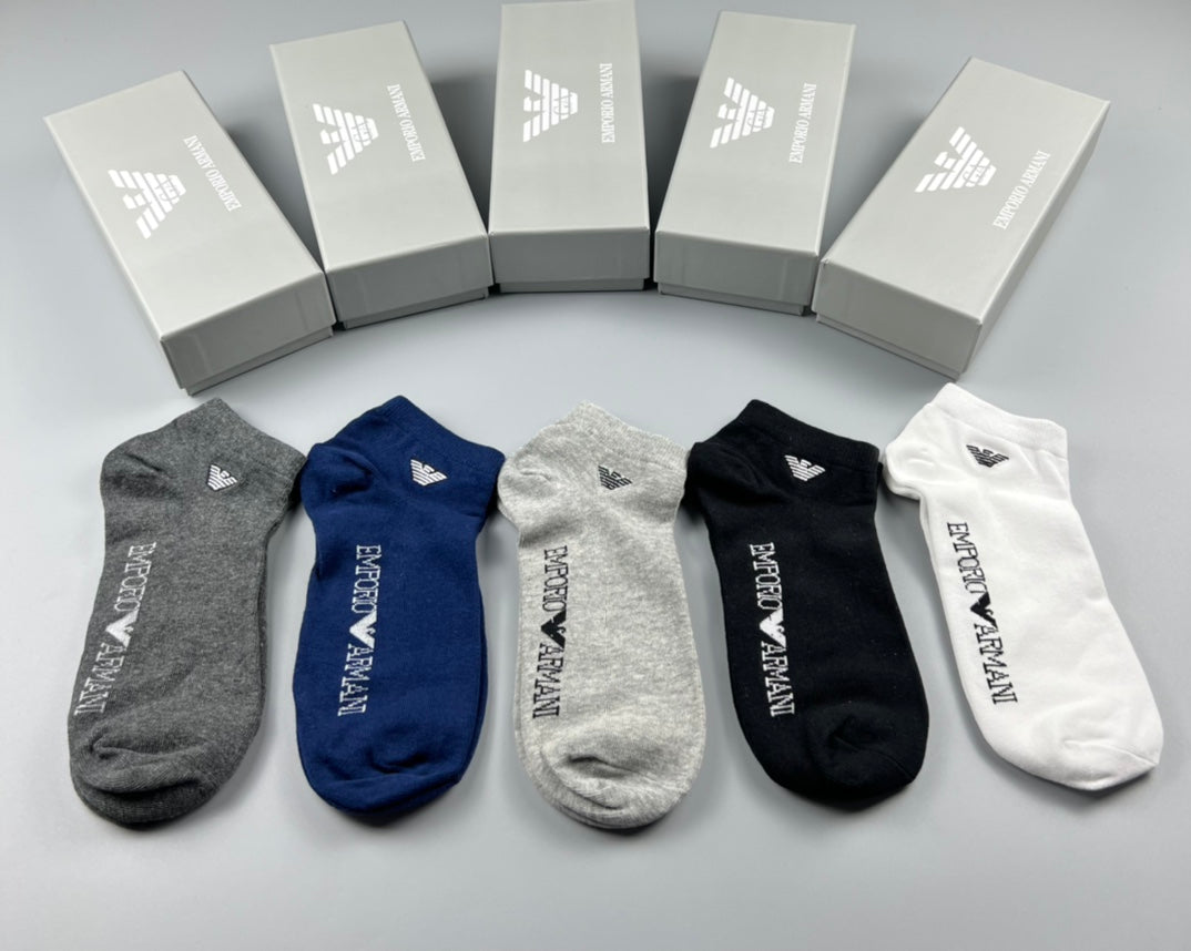 Armani Low-Cut Neutral Logo Socks, Box of 5 Pairs, gallery image 1