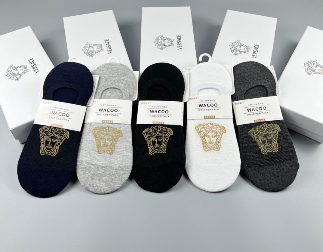 Versace Neutral Gold Face Footbed Mix No-Show Socks, image 4