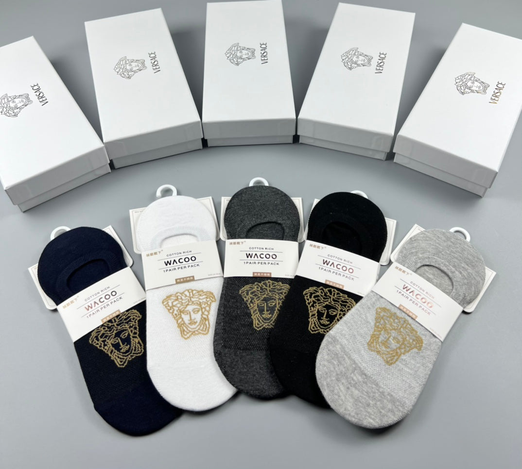 Versace Neutral Gold Face Footbed Mix No-Show Socks, image 3