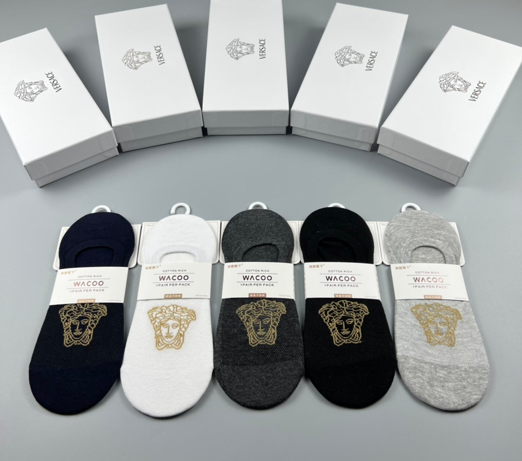 Versace Neutral Gold Face Footbed Mix No-Show Socks, image 1