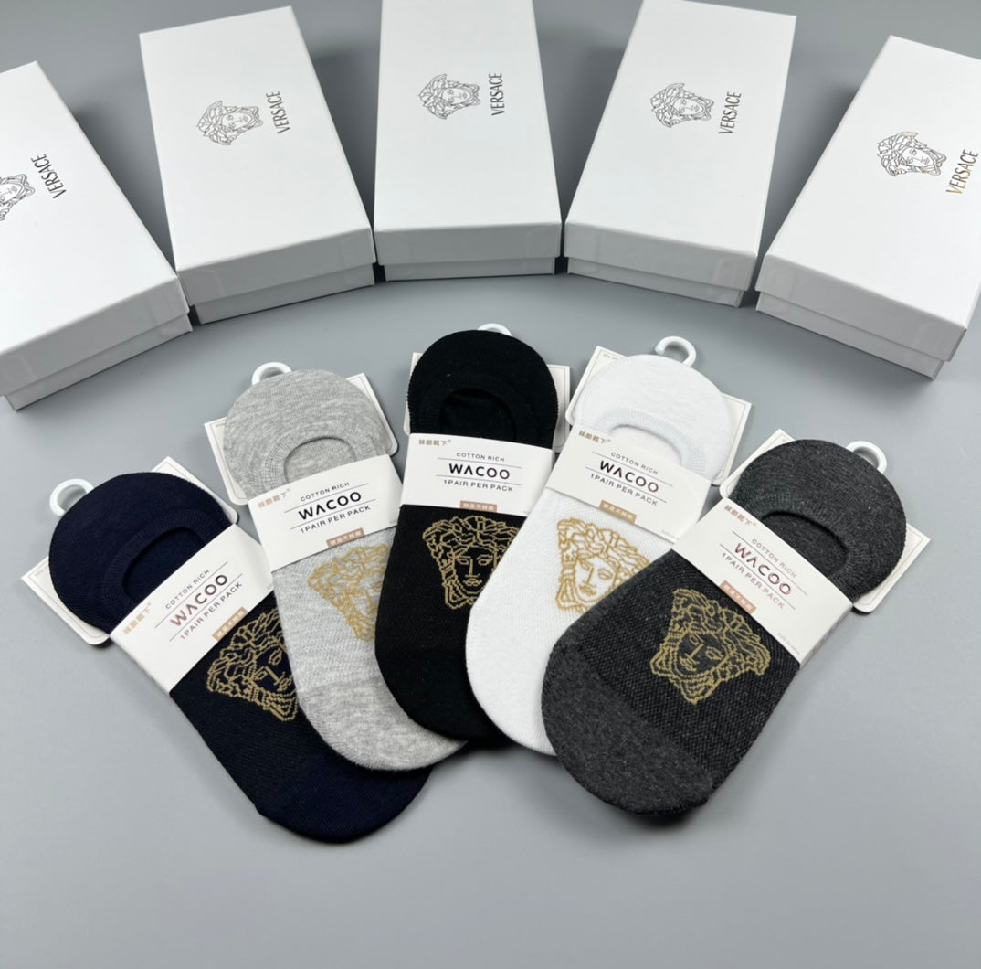 Versace Neutral Gold Face Footbed Mix No-Show Socks, image 8