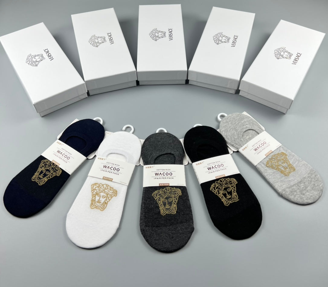 Versace Neutral Gold Face Footbed Mix No-Show Socks, image 2