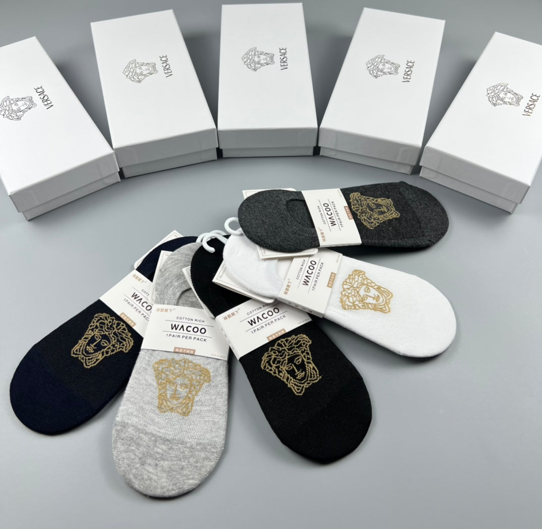 Versace Neutral Gold Face Footbed Mix No-Show Socks, image 7