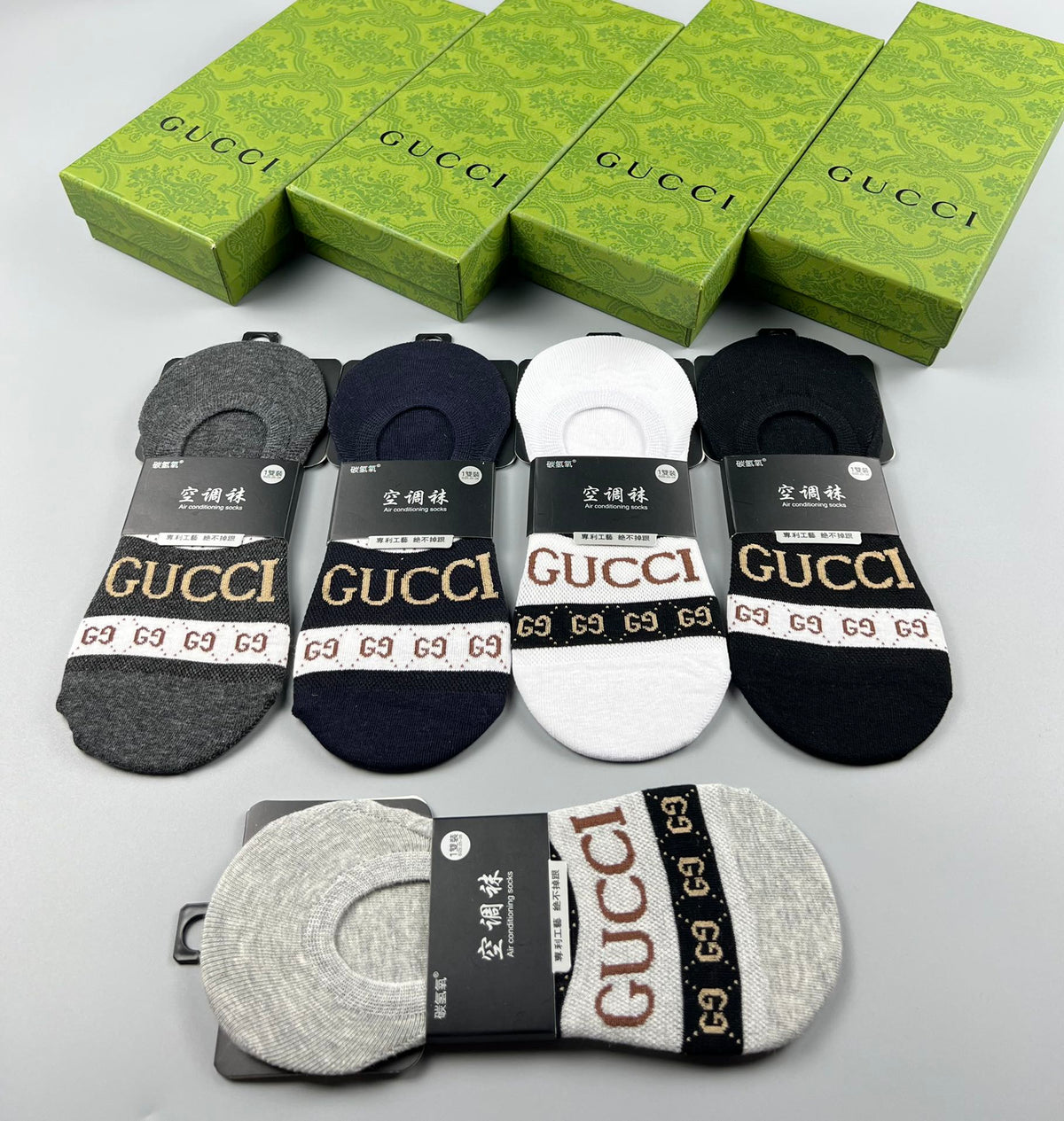 Gucci Neutral Bold Wordmark Bands No-Show Socks, image 6