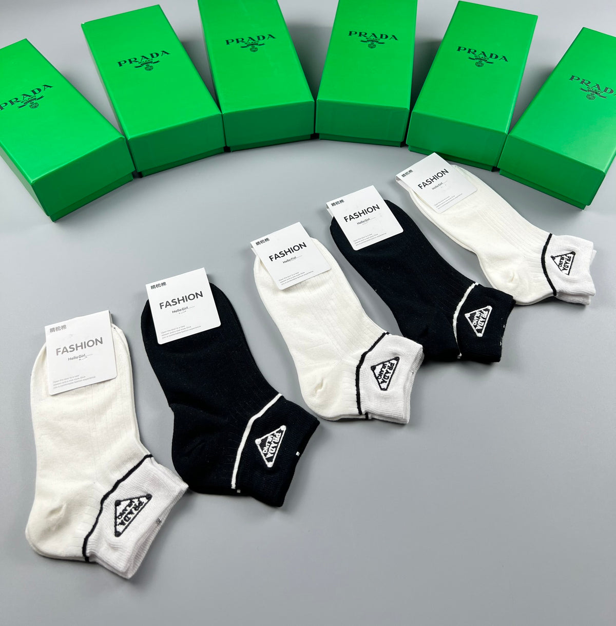 Prada Black White Small Triangle Motifs Ankle Socks, image 8