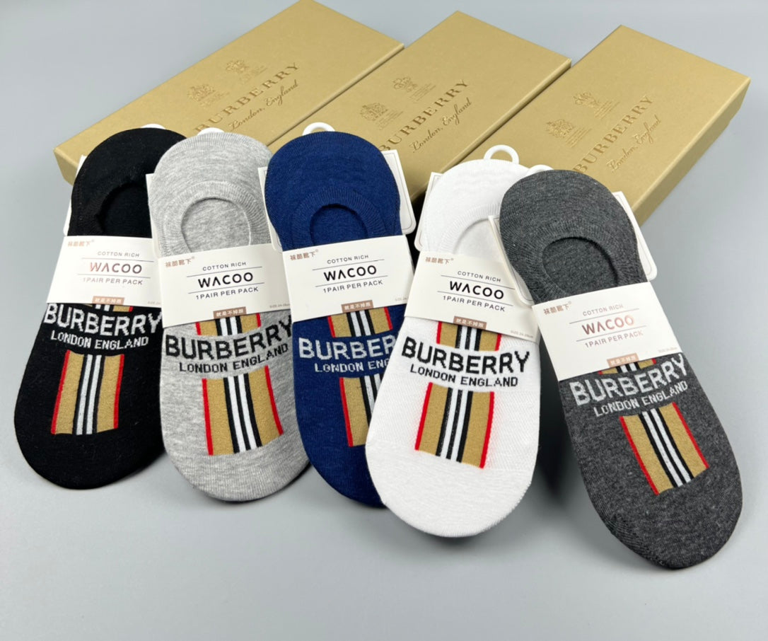 Burberry Neutral Multicolour Vertical Foot Stripes No-Show Socks, image 7