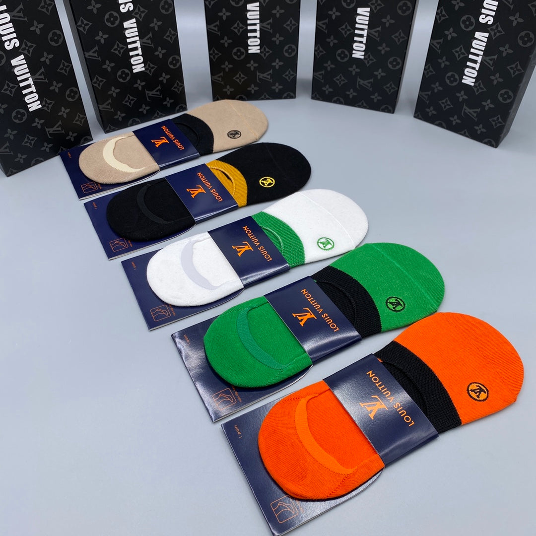 Louis Vuitton Bright Green Orange Packaged Blocks No-Show Socks, image 5