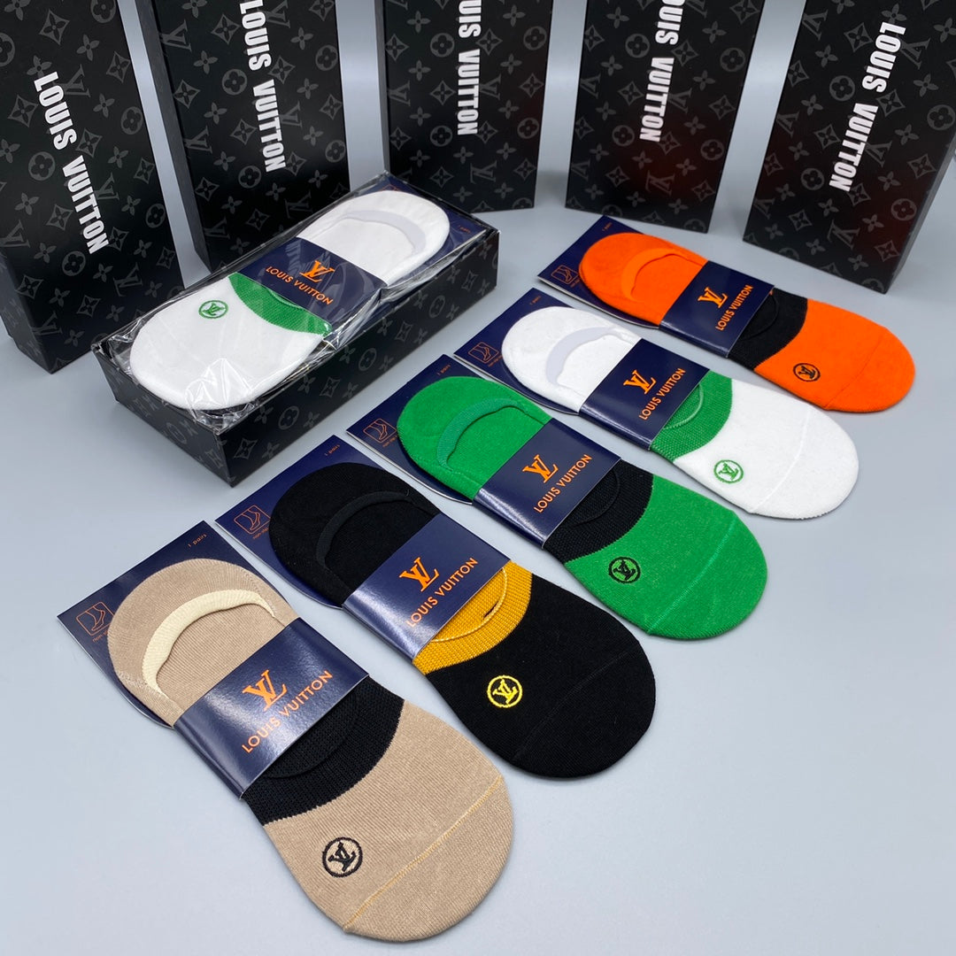 Louis Vuitton Bright Green Orange Packaged Blocks No-Show Socks, image 2
