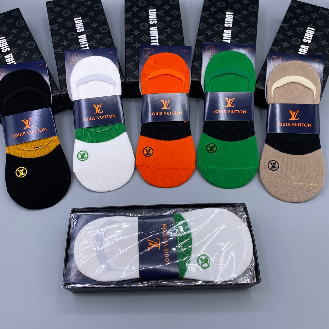 Louis Vuitton Bright Green Orange Packaged Blocks No-Show Socks, image 7