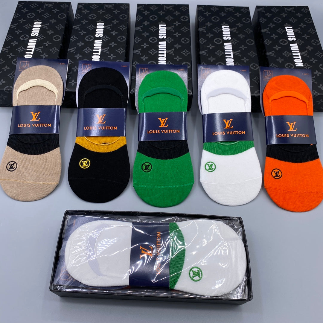 Louis Vuitton Bright Green Orange Packaged Blocks No-Show Socks, image 1