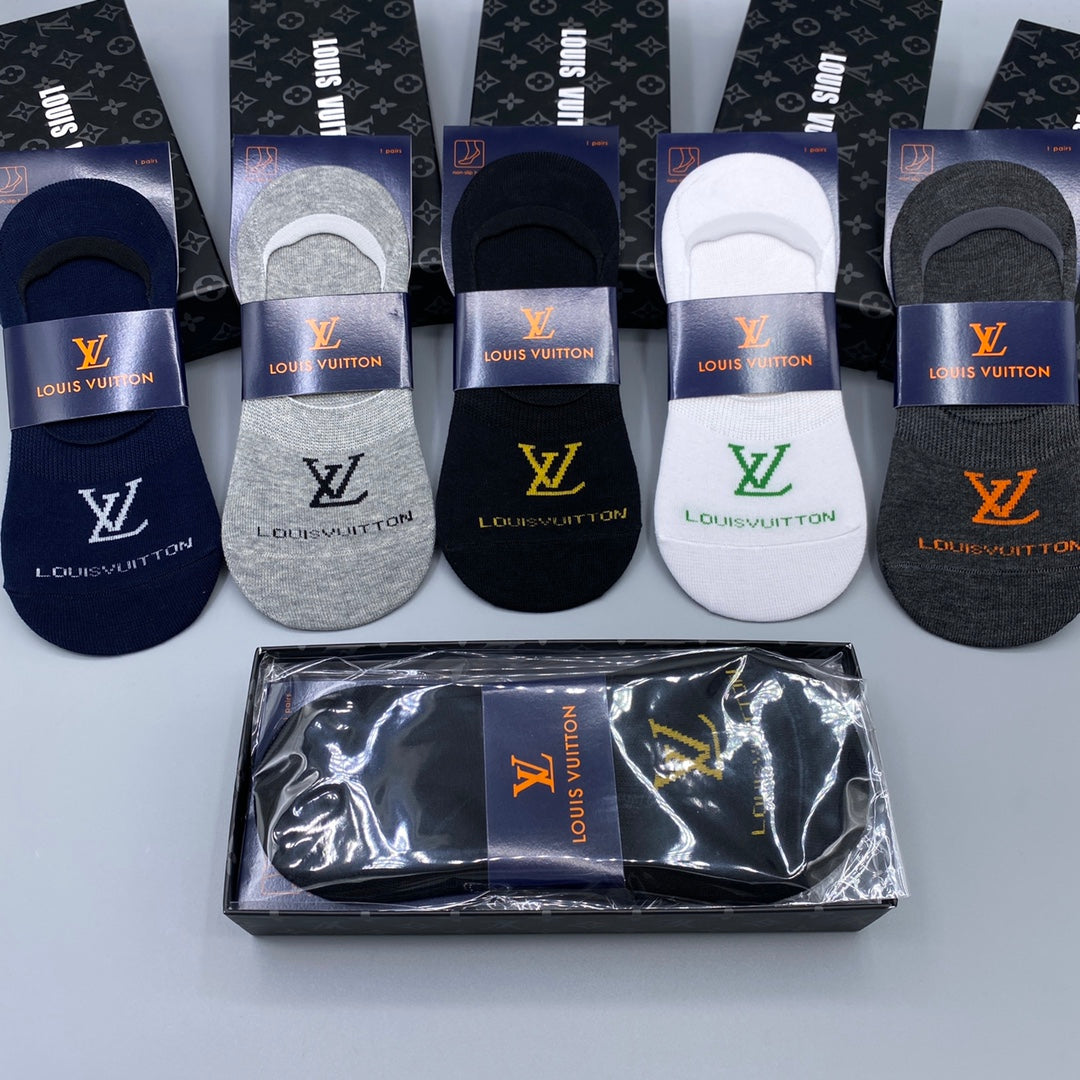Louis Vuitton Black White Navy Packaged Monogram No-Show Socks, image 6