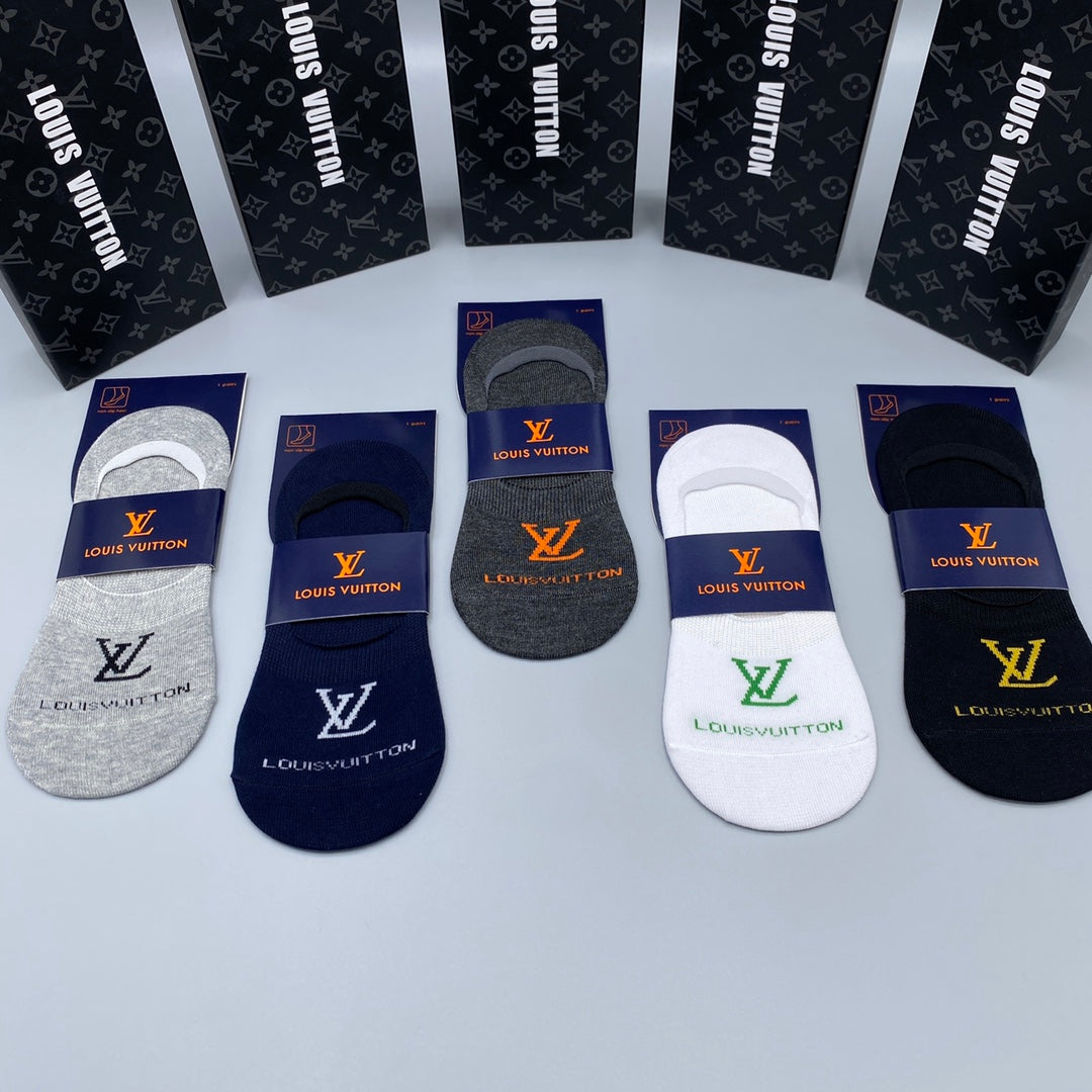 Louis Vuitton Black White Navy Packaged Monogram No-Show Socks, image 4