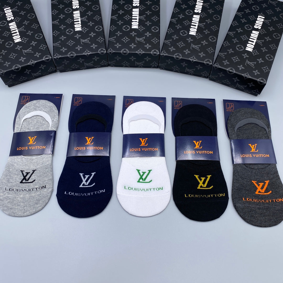 Louis Vuitton Black White Navy Packaged Monogram No-Show Socks, image 7