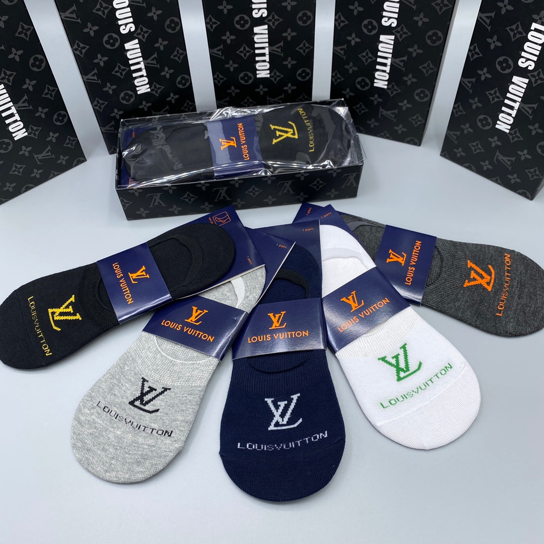 Louis Vuitton Black White Navy Packaged Monogram No-Show Socks, image 3