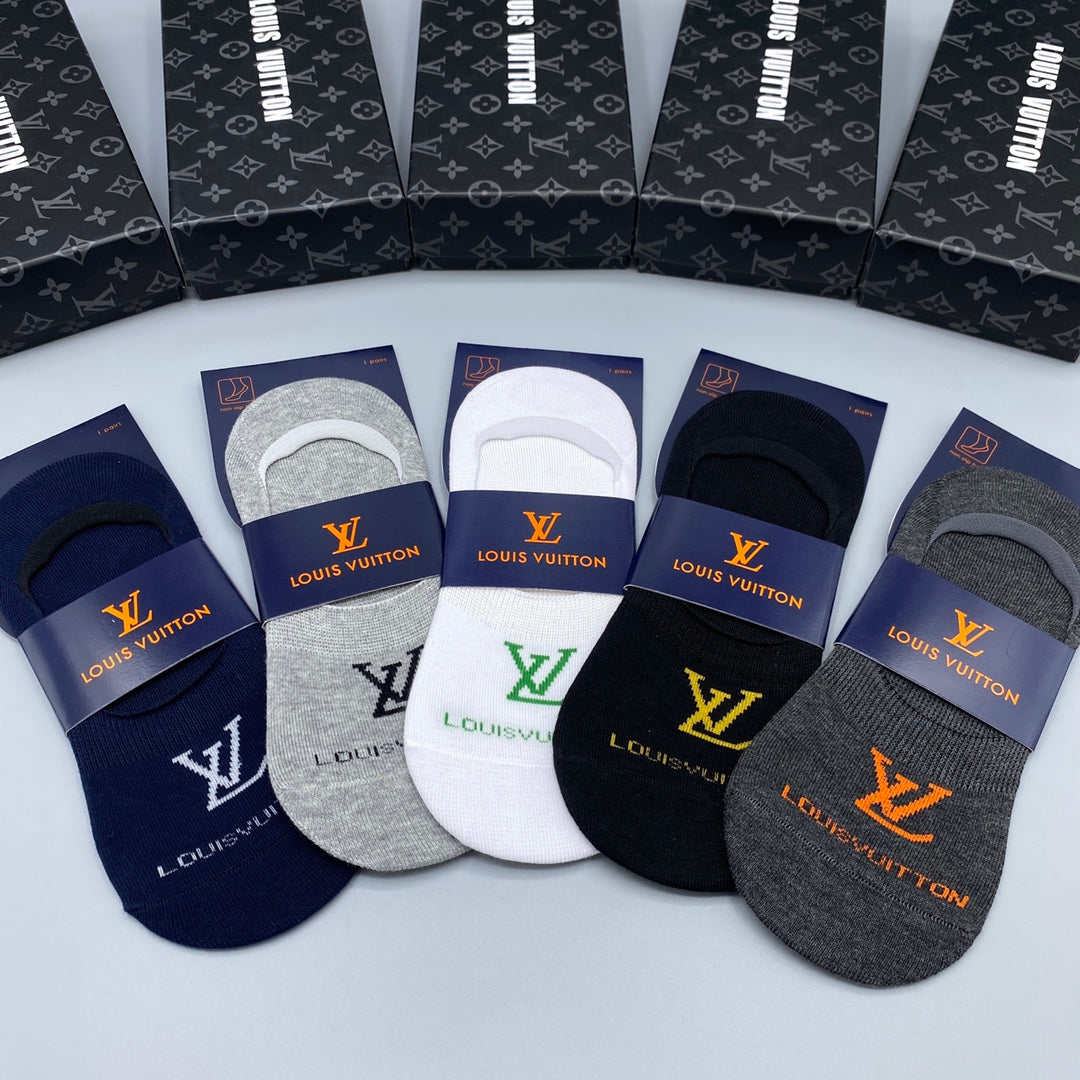 Louis Vuitton Black White Navy Packaged Monogram No-Show Socks, image 8