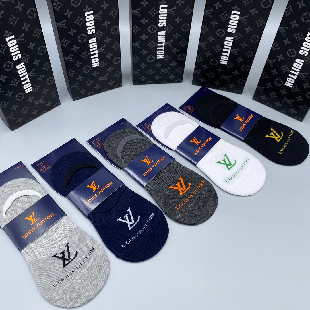 Louis Vuitton Black White Navy Packaged Monogram No-Show Socks, image 2