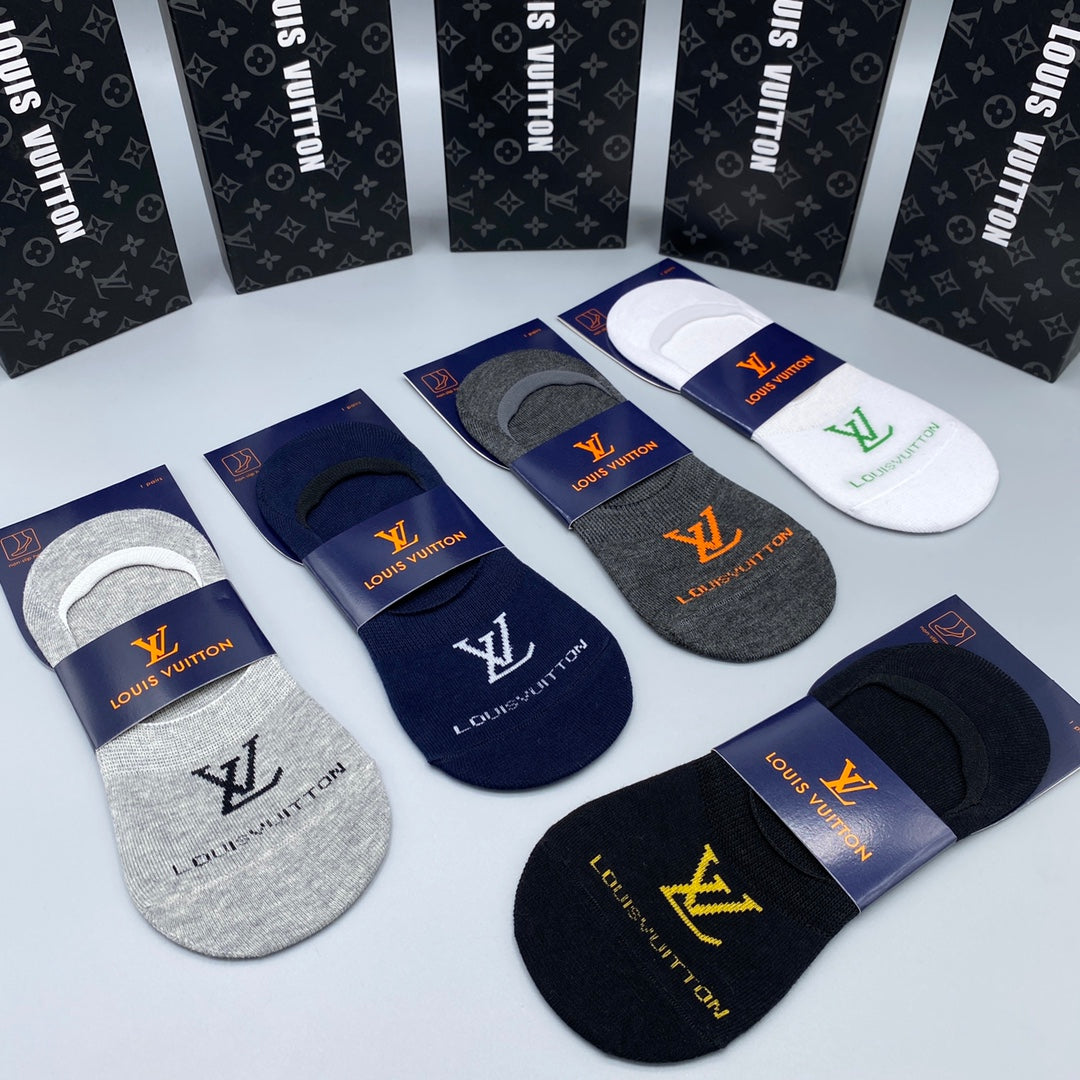Louis Vuitton Black White Navy Packaged Monogram No-Show Socks, image 5